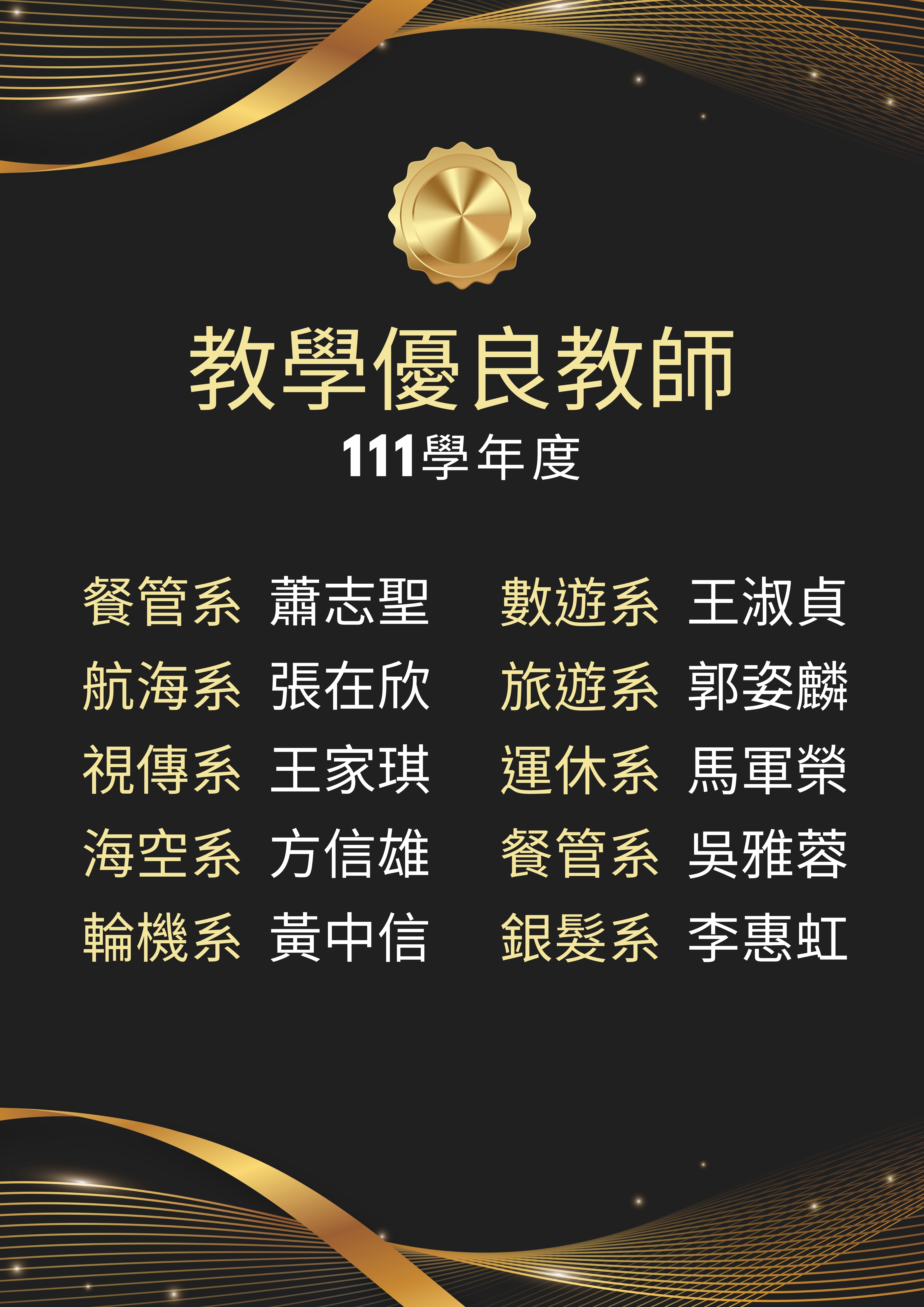 111學年優良教師