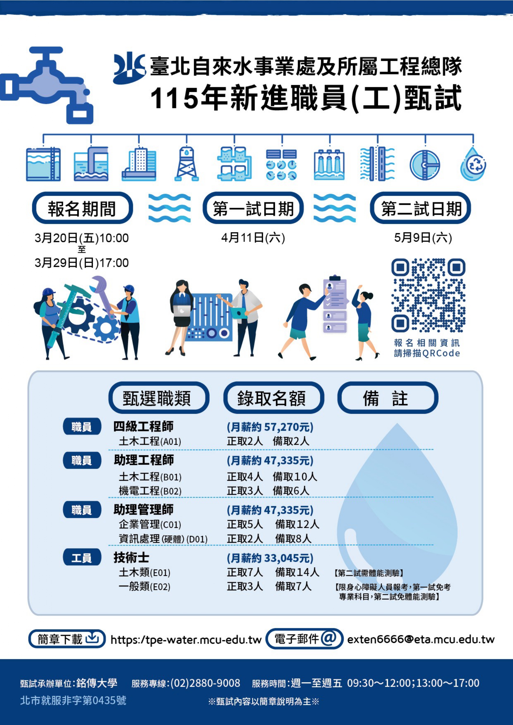臺北自來水事業處及所屬工程總隊115年新進職員（工）甄試海報
