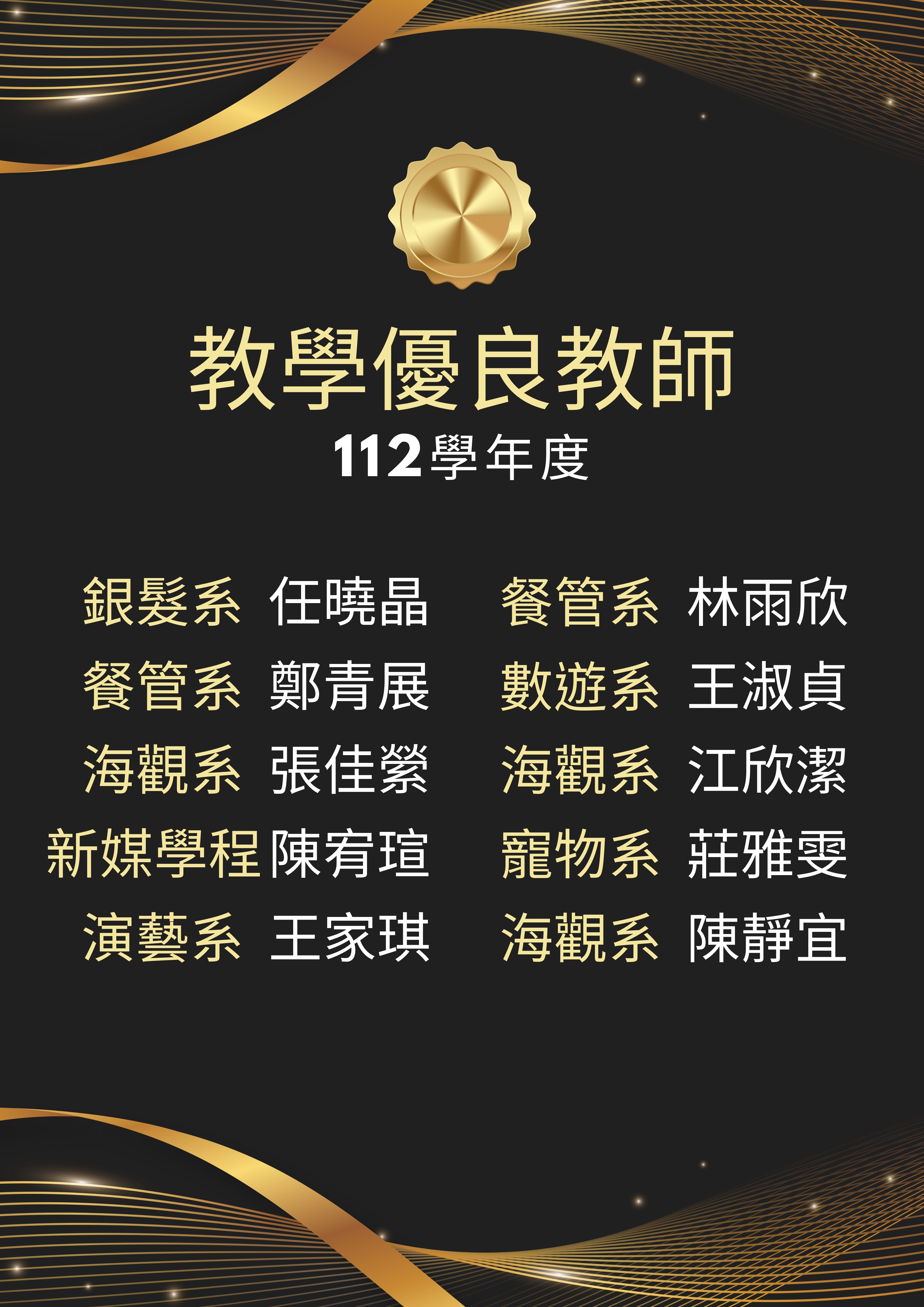 112學年度優良教師