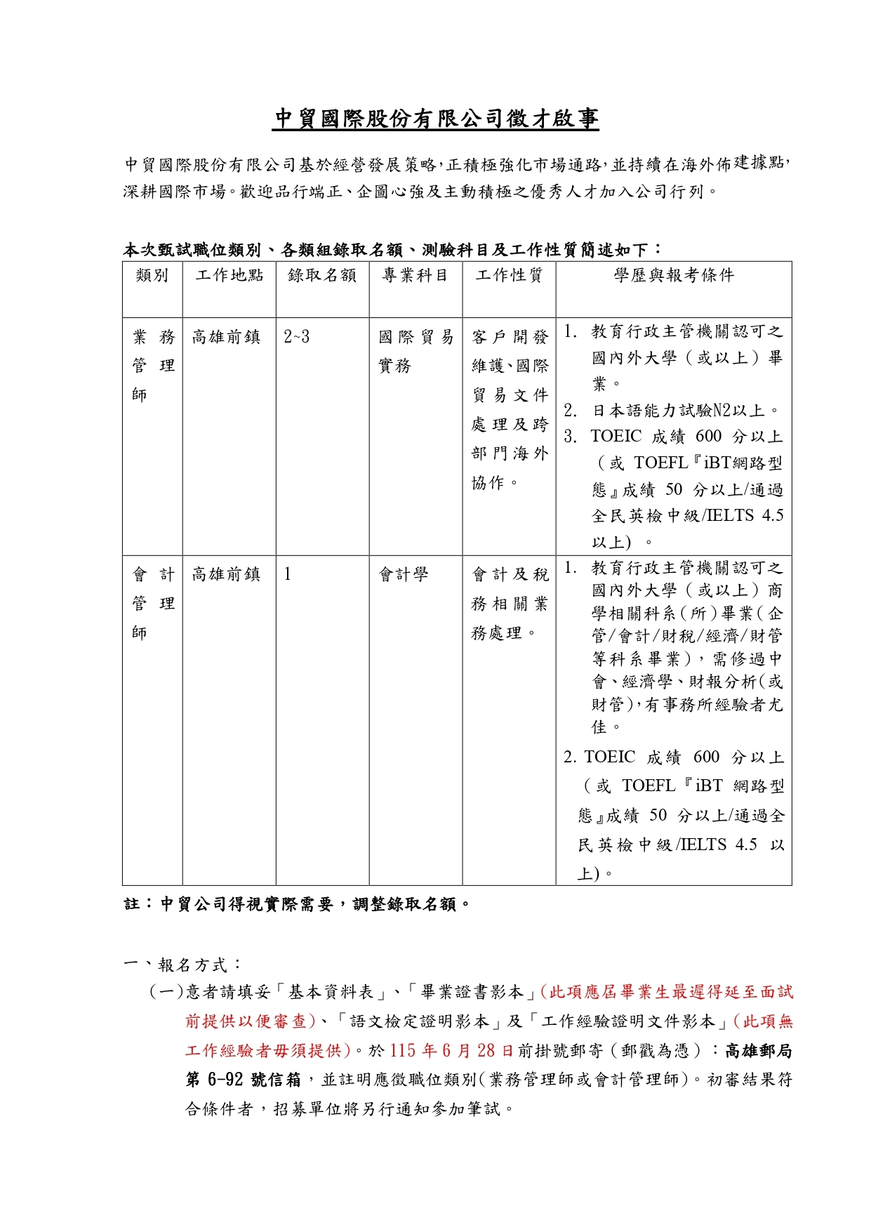 中貿國際股份有限公司徵才啟事1